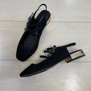 Design Lab Lord & Taylor Black & Gold Alica Slingback Flats Like New Sz 8.5